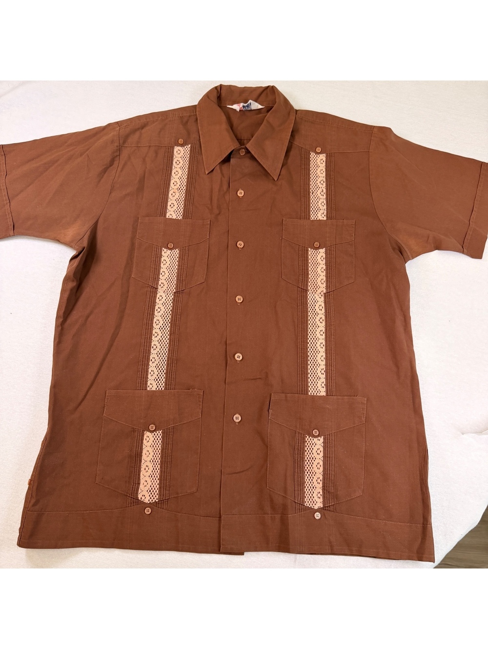 Vintage The Romani Collection Brown Guayabera Cuban Shirt